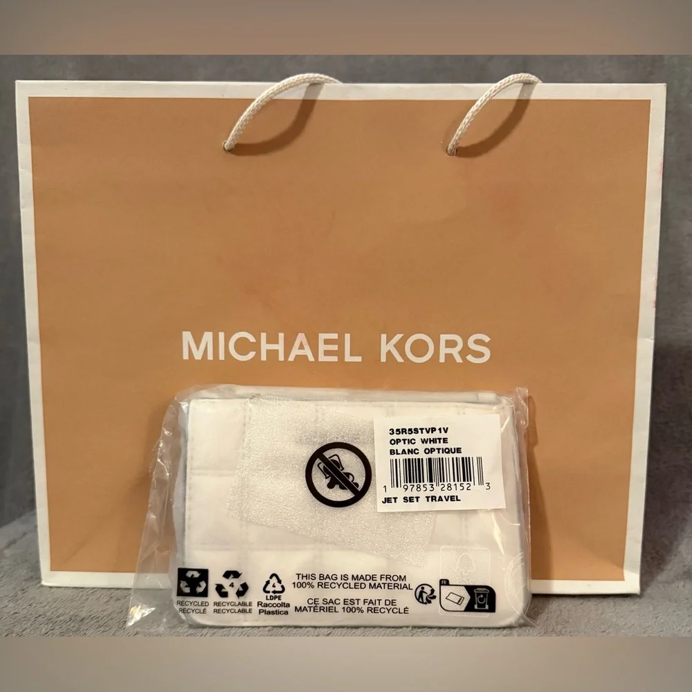 🤍MICHAEL MICHAEL KORS🤍Optic White Jet Set Travel Sm Top Zip Coin Pouch w/ID/NWT